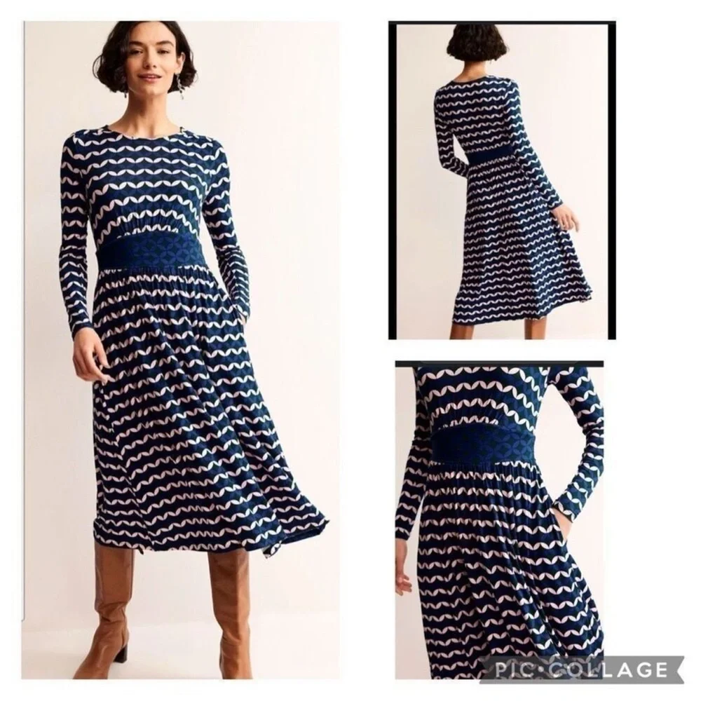 Boden Thea Midi Dress Womens 6 Petite Pockets Jersey Soft Stretch Artsy Colorful